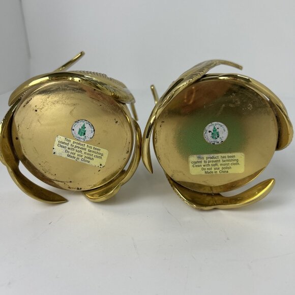 2 Partylite Brass Feather Votive Pillar Candle Holders 5" Tall x 3.75" Vintage - Picture 6 of 6